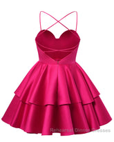 Fuchsia Satin Homecoming Dresses Sweetheart Neck Tiered Short Graduation Dresses